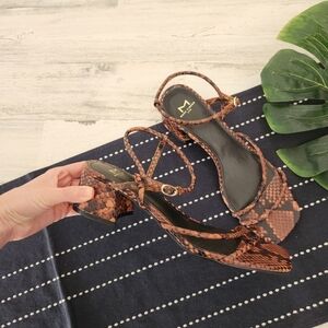 Marc Fisher Jiny 2 Square Toe Snakeskin  Ankle Strap Block Heel Sandal 8